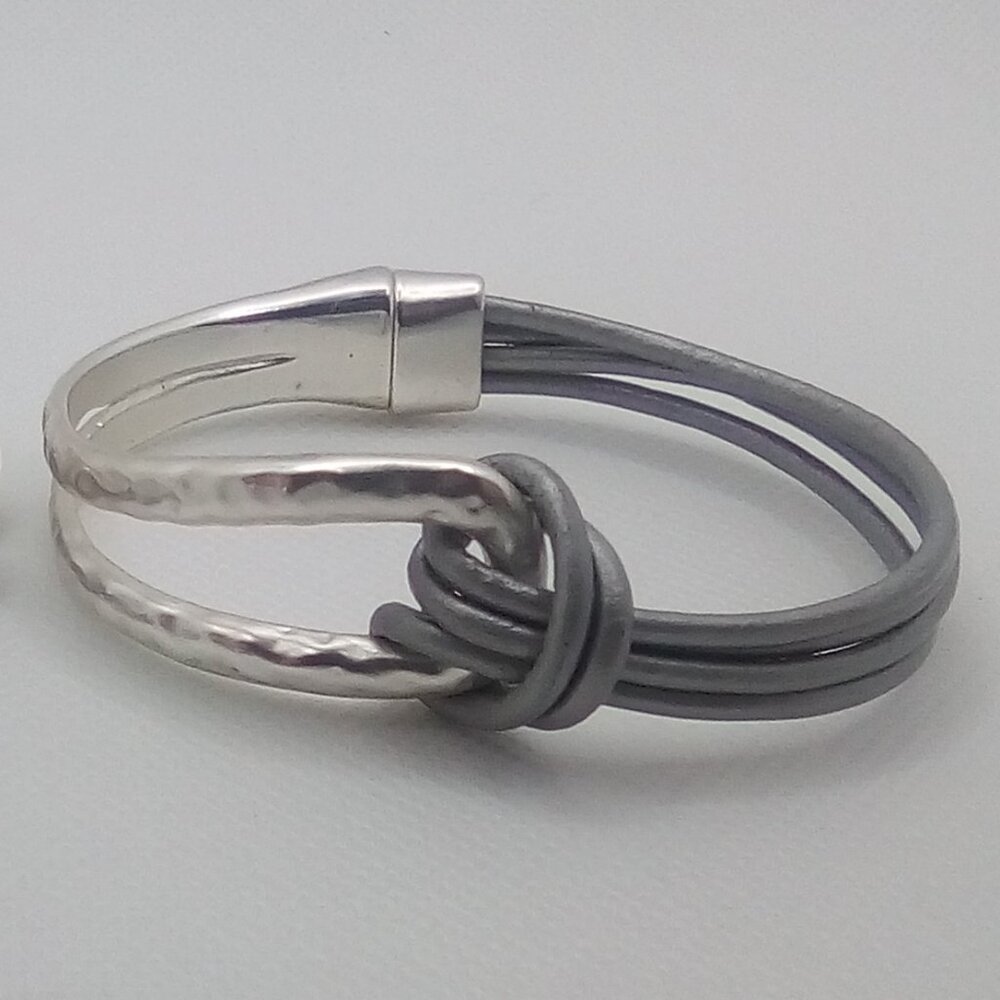 Silver Metal & Rope Bracelet Wrist Bangle with Magnetic Closing
